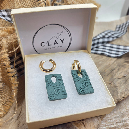 Chunky Hoops with green fern charm