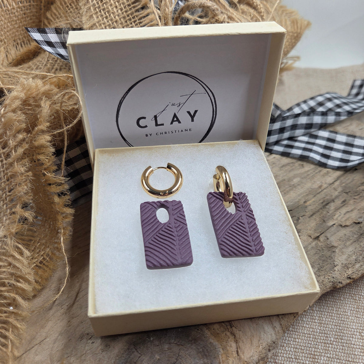 Chunky Hoops with purple textured charm