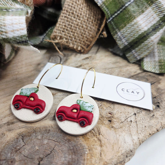 Red Truck Hoops| handmade | polymer clay