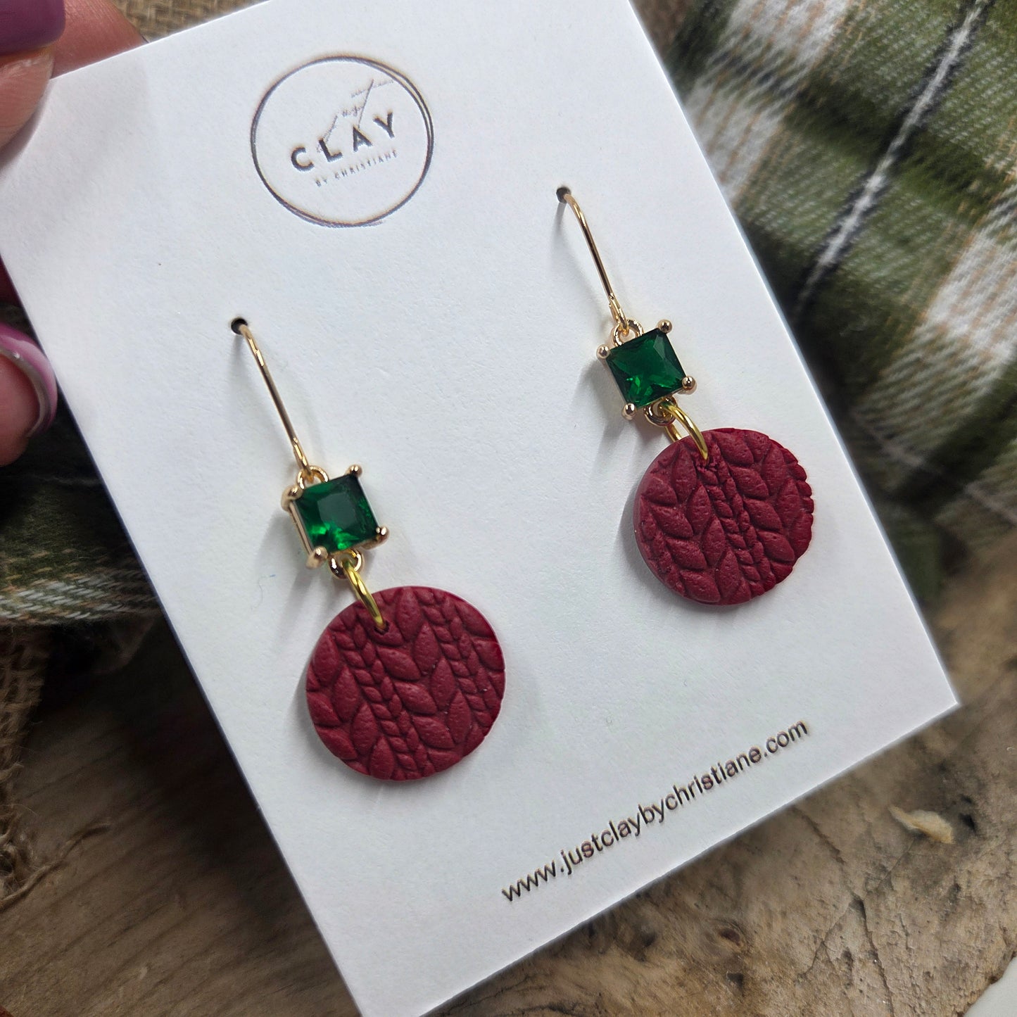 Cozy Sweater Dangles | red/green | handmade | polymer clay