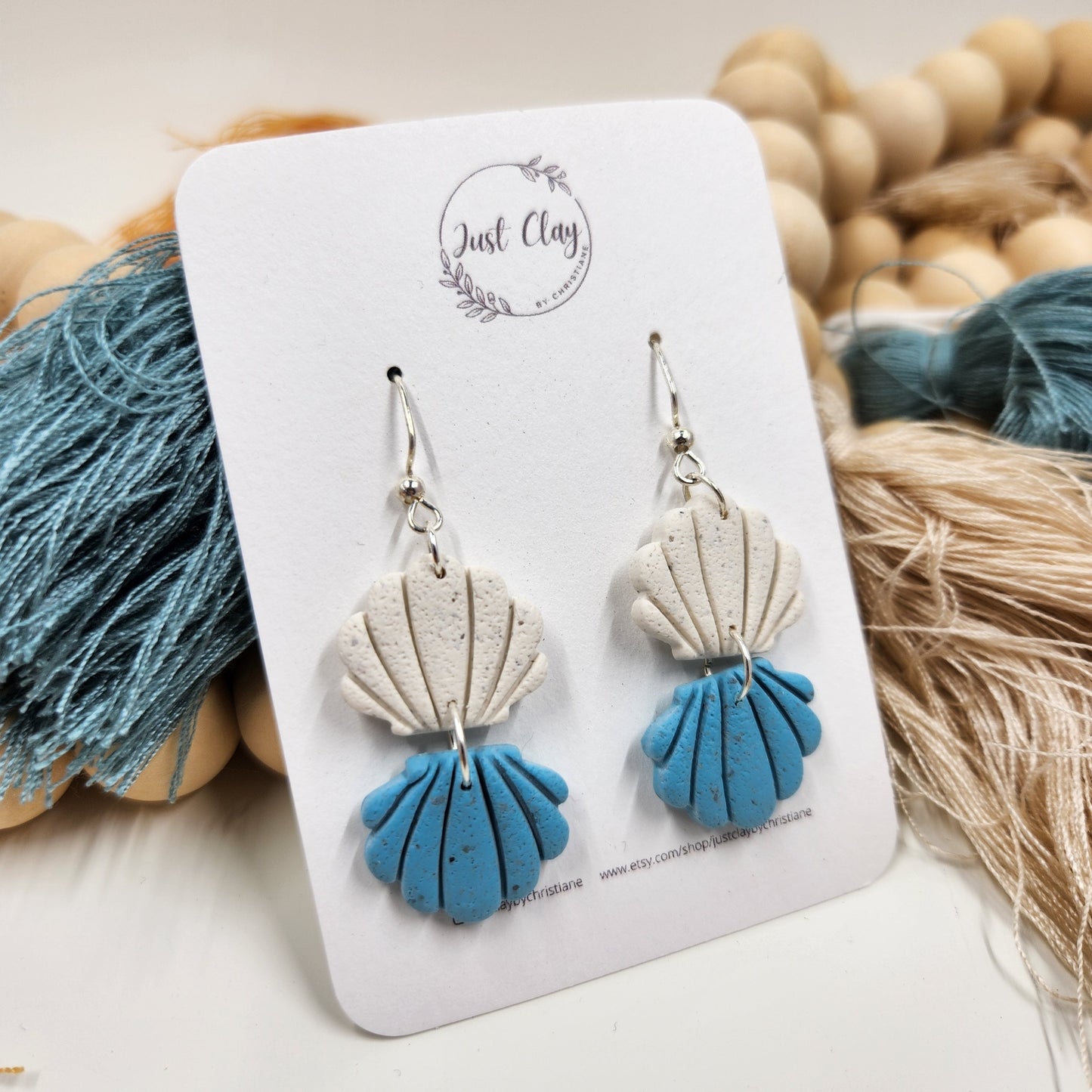 Shell Dangles | blue and sand