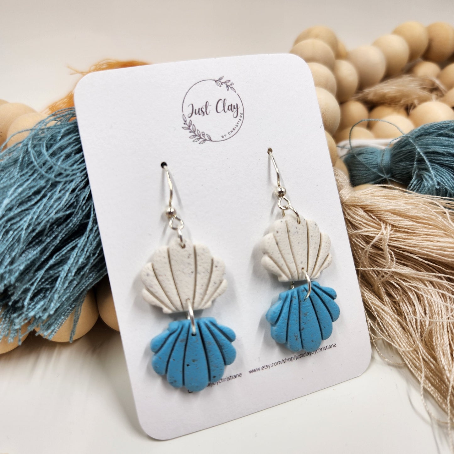 Shell Dangles | blue and sand